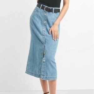 New Gap Denim Long Midi Skirt Button Front
